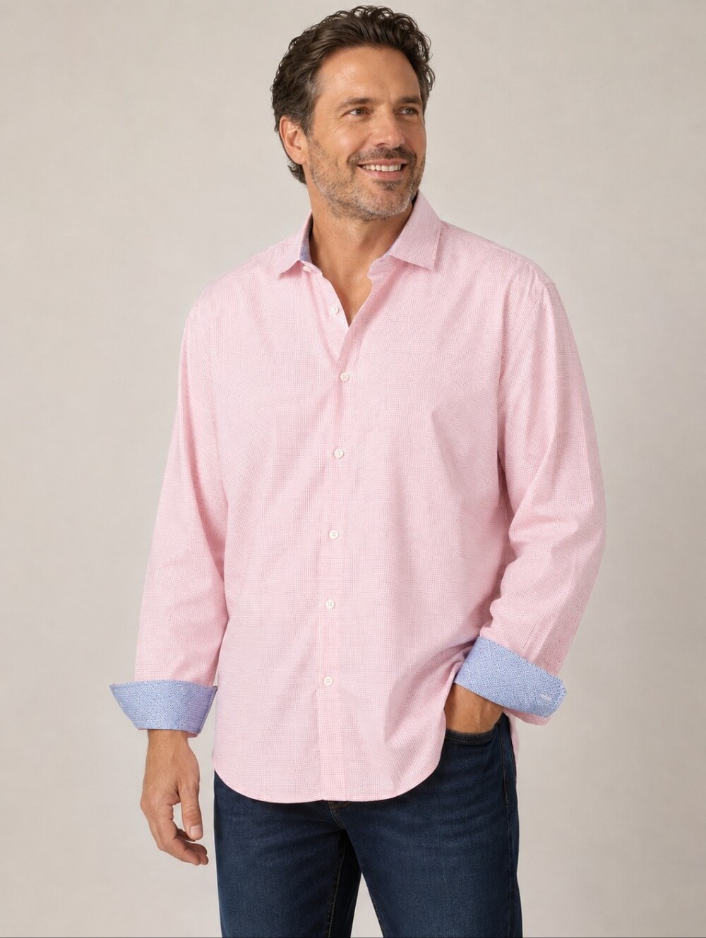 Vercini Men's Shirt 4XL NWT Pink Blue Flip Cuff 100% Cotton Gorgeous Ai Modeled